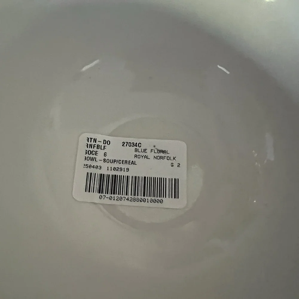Royal Norfolk Stoneware White Blue‎ Flower Cereal Soup Noodle Bowl